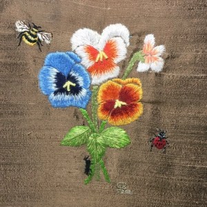 Needlepainted Pansies by Gailynne Bouret, CA